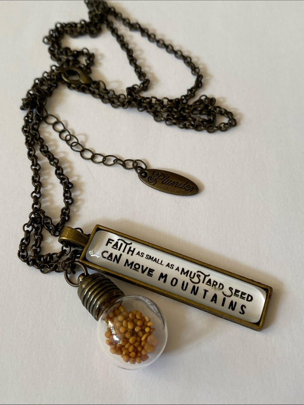 Plunder Antique Brass Mustard Seed Inspirational Necklace